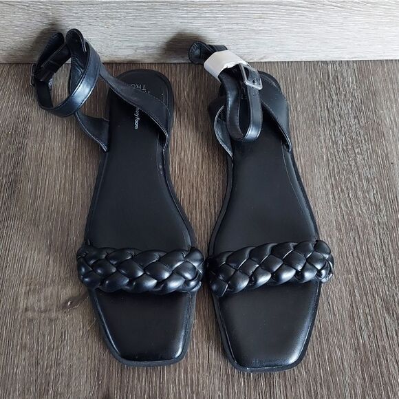 NEW Time And Tru Women's Size 11 Black Braided Ankle Strap Buckle Sandals - Picture 1 of 6